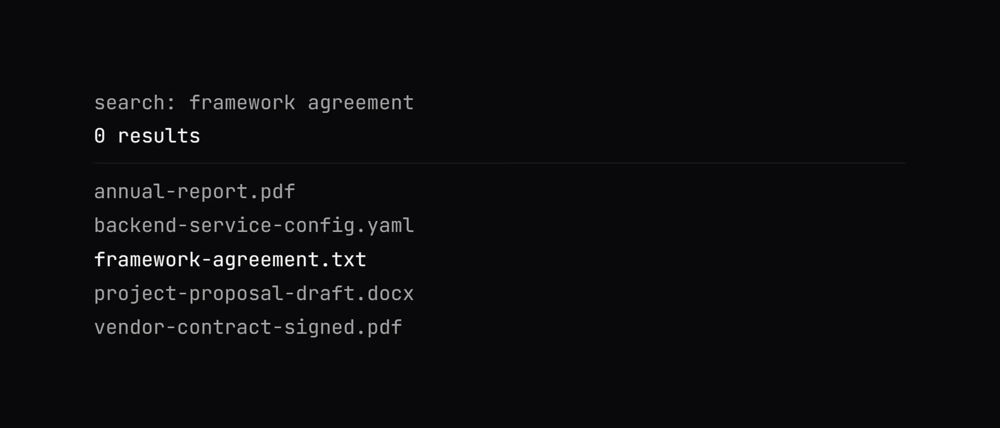 Screencast · null Treffer für ein Dokument, das eine Zeile tiefer im Ordner liegt
