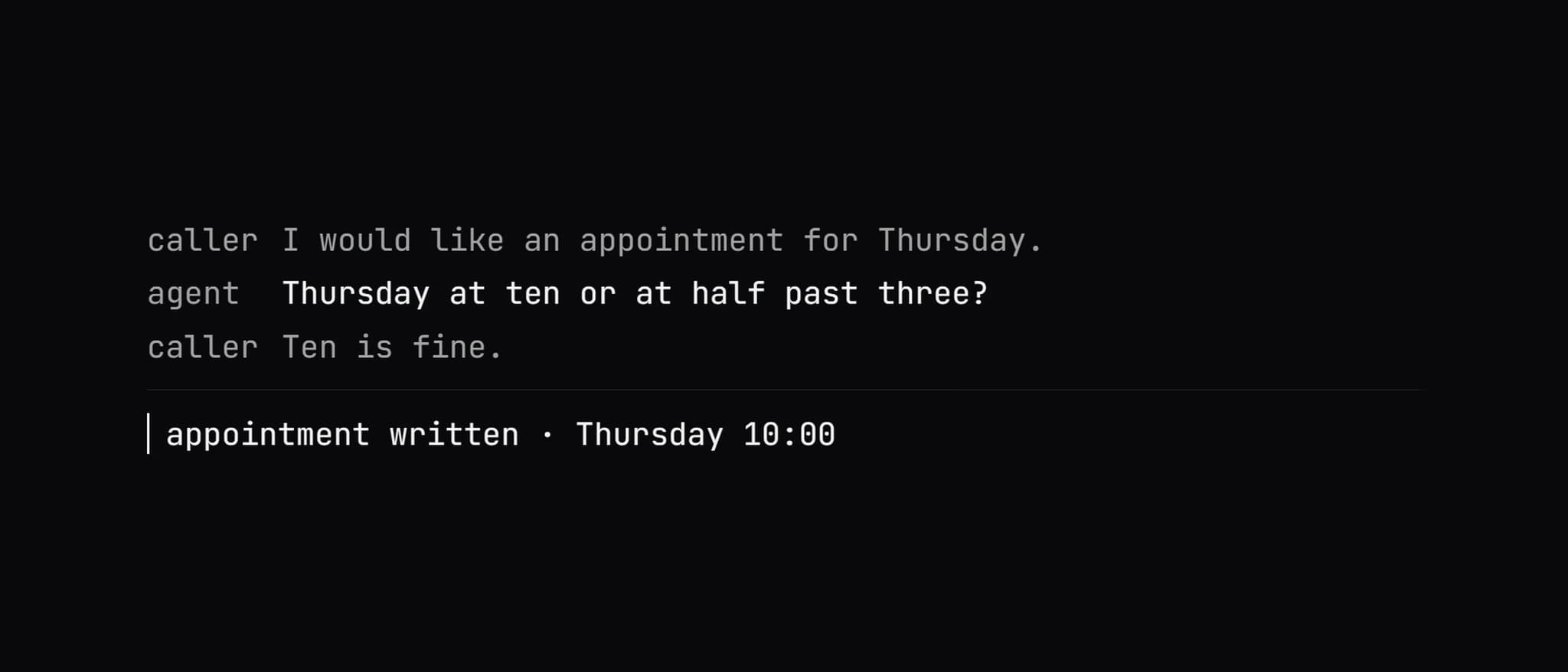 Screenshot · Transkript und die ausgelöste Aktion