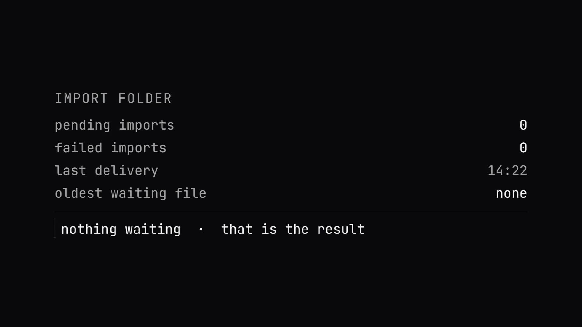 Screenshot · Importordner, leer — der Job läuft von selbst